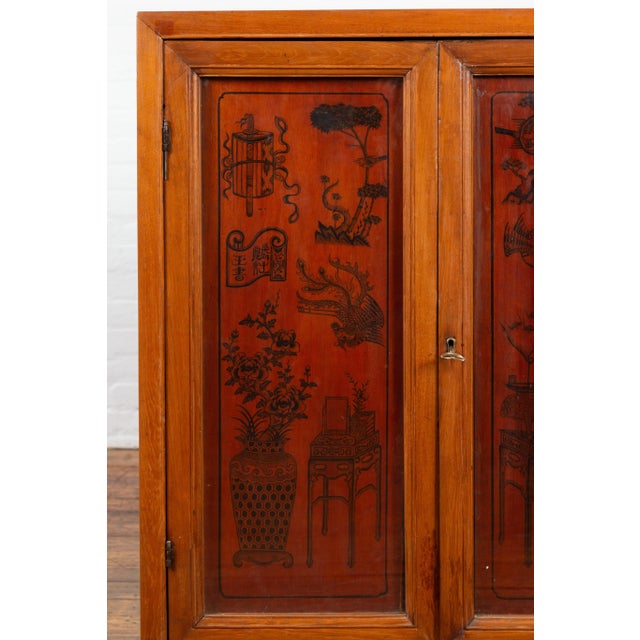 Chinese Early 20th Century Cabinet with Ink-Decorated Panels under Glass For Sale - Image 11 of 13
