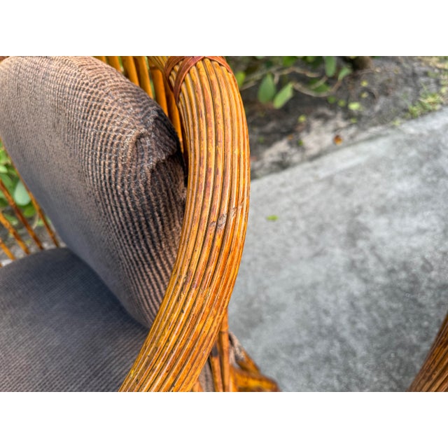 Vintage Burnt Bamboo Rattan & Cane Lounge Chairs on Casters, a Pair For Sale - Image 11 of 12