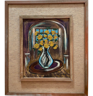 Vintage Mid Century Modern Still Life Buffet Style Oil Painting
