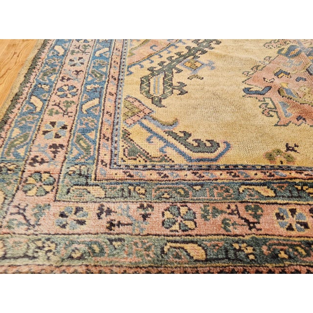 Vintage Turkish Oushak Rug, Hand-Knotted Wool, Pale Yellow, 1900s, 7' x 12' For Sale - Image 4 of 18