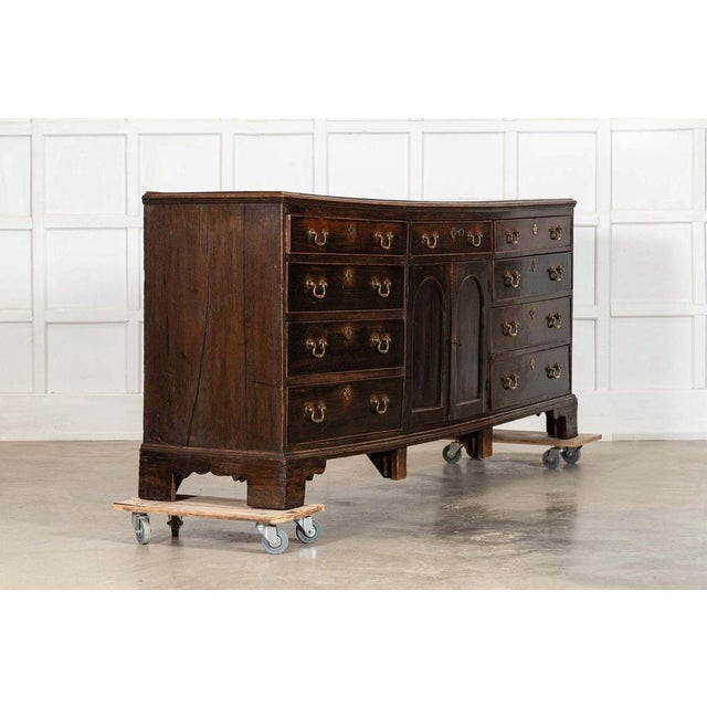Circa 1790 large english george iii provincial oak dresser base exceptional patination w228 x d50 x h91 cm internal shelf...