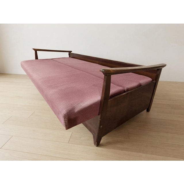 Wood Mid-Century Modern Burgundy Folding Sofa Bed from Edmund Homa, Czechoslovakia, 1960s For Sale - Image 7 of 15