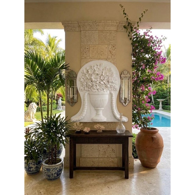 Vintage White Cast Stone Floral Urn Wall Plaque For Sale - Image 9 of 12