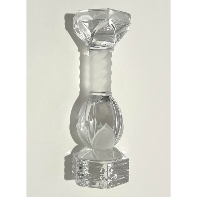 1990s St Louis “Flore Et Pomone” French Lead Crystal Candlestick, Frosted Spiral Stem For Sale - Image 5 of 16