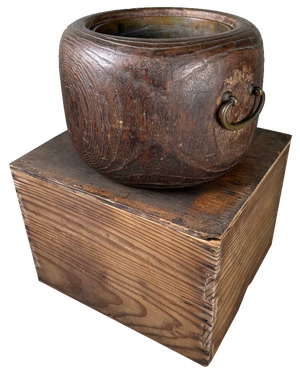Antique Hibachi with Wooden Box, Japan, 1920s, Set of 2