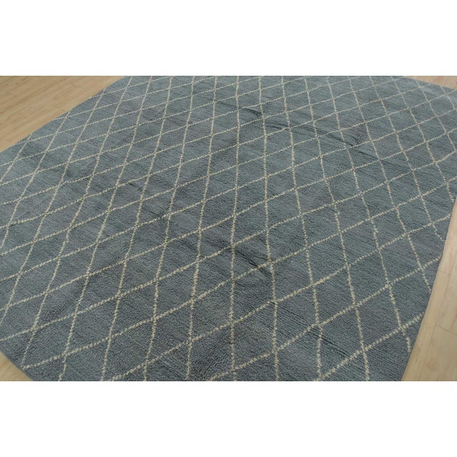 Contemporary Moroccan Rug 7’10” X 9’10” Blue Wool Contemporary Hand-Knotted Carpet For Sale - Image 3 of 15