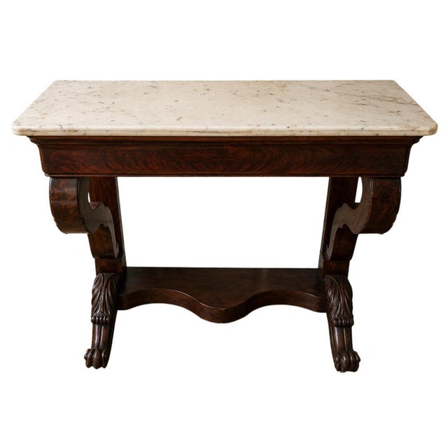 Empire Console in Mahogany and White Marble For Sale - Image 6 of 6