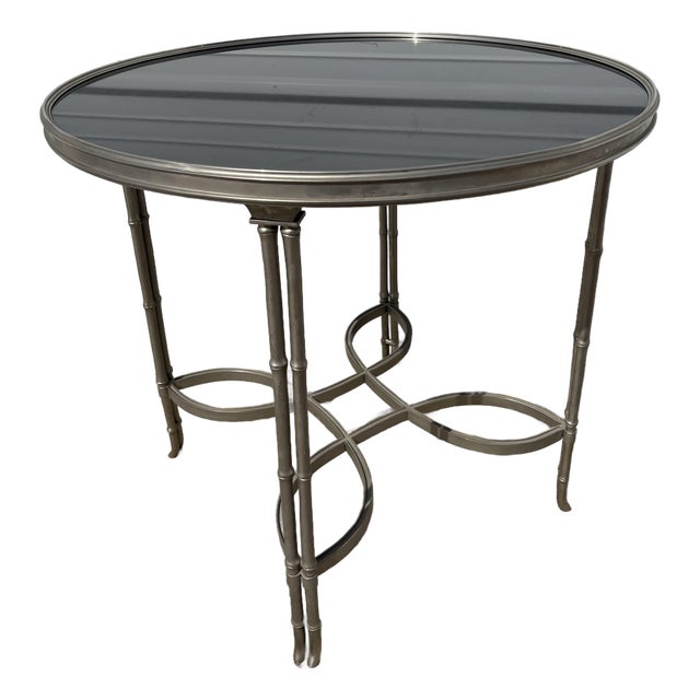 Vintage Global Views Regency Inspired Black Granite and Steel Side Table For Sale
