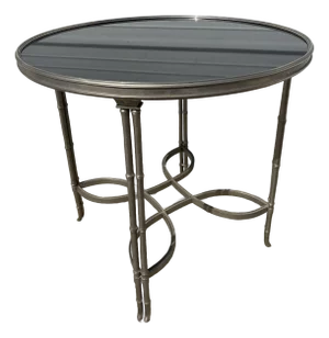 Vintage Global Views Regency Inspired Black Granite and Steel Side Table