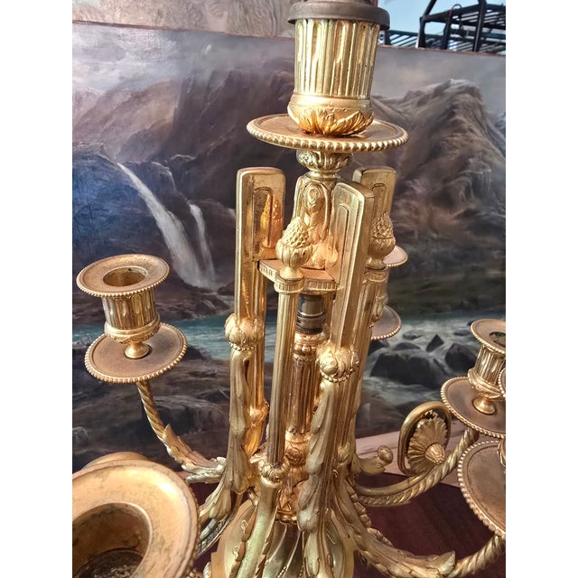 Antique Louis Xv Royal Bronze Pair Gilded Lamps Candleabra - a Pair For Sale - Image 9 of 17