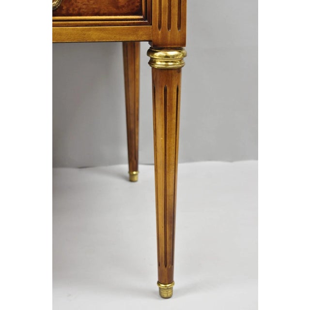 Vintage French Louis XVI Style Burl Walnut Tooled Leather Top Writing Desk For Sale - Image 13 of 18