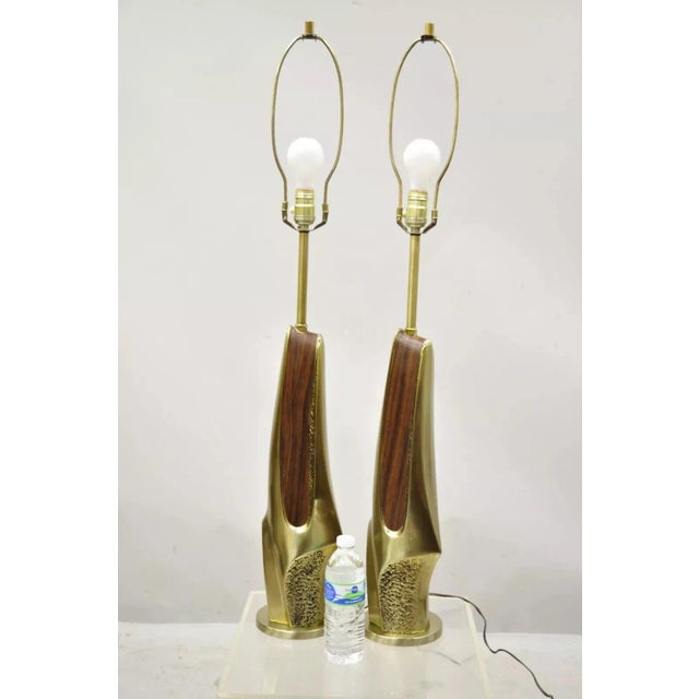 Laurel Mid Century Brutalist Modernist Brass Sculptural Table Lamps - A Pair For Sale - Image 10 of 12