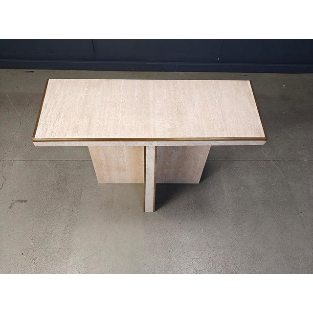 Vintage Travertine and Brass Console Table, 1970s For Sale - Image 10 of 13
