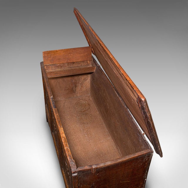 Antique Linen Chest, English, Carved Oak, Coffer, Bay Window Seat, William III For Sale - Image 9 of 12