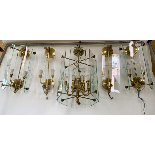 1980s Art Deco Wall Lamps and Chandelier with 12 Lamps, 1970s, Set of 5 For Sale - Image 5 of 18