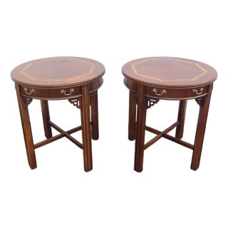 Lane Hollywood Regency Inlay Side End Tables a Pair 3739 For Sale