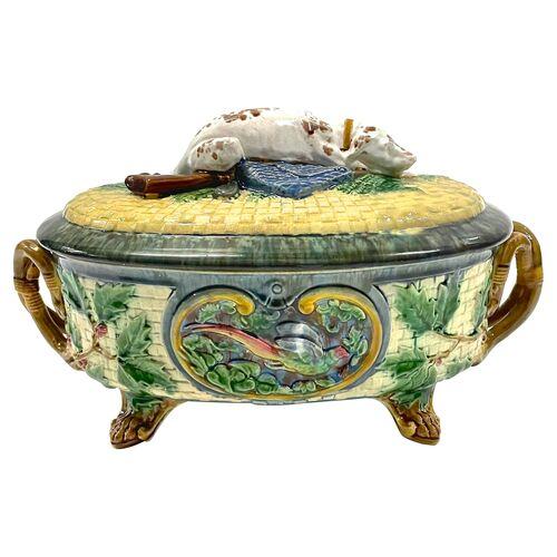 Antique Majolica Dog & Game Minton Tureen Chairish