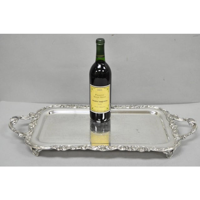 Vintage FB Rogers Victorian Silver Plated Narrow Twin Handle Serving Platter Bar Tray Raised on Ornate Feet. Circa Mid...