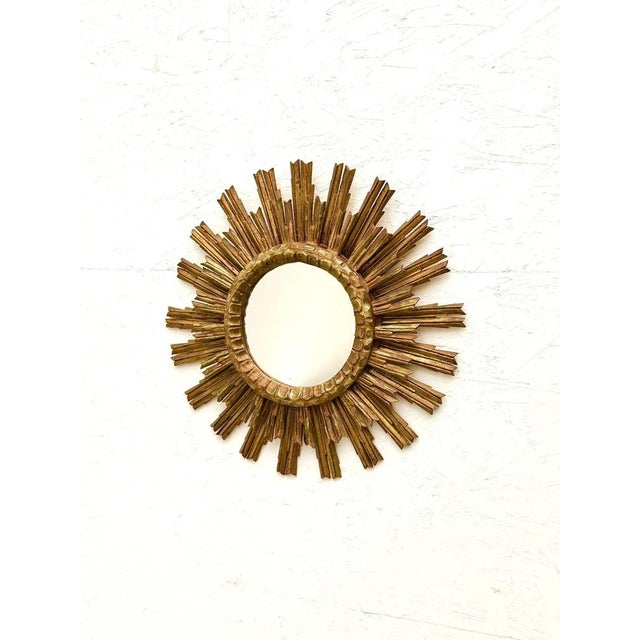 Large Sunburst Mirror in Gilded Wood, 1960 For Sale - Image 6 of 6