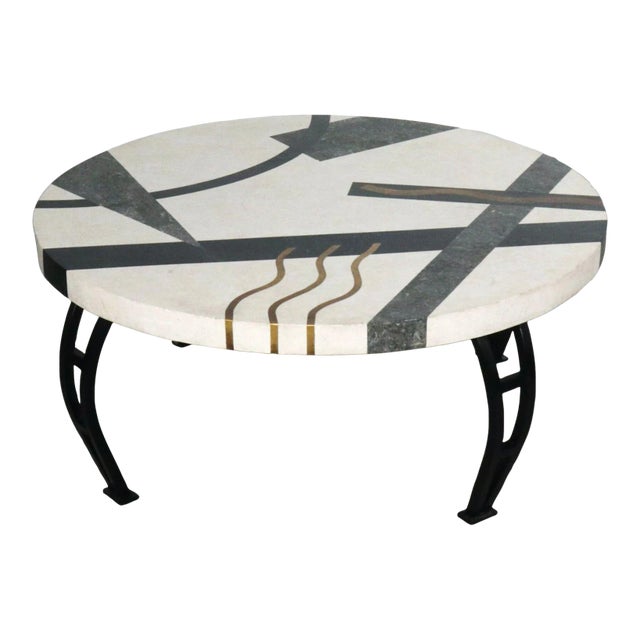 Tavola Oggetti Marble and Brass Abstract Inlaid Coffee Table For Sale