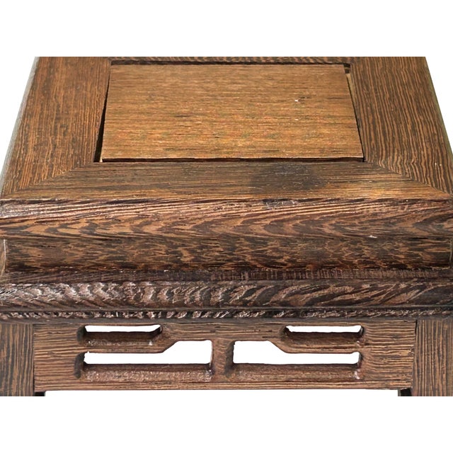 2000 - 2009 4.75" Light Brown Feather Pattern Square Wood Display Stand Riser For Sale - Image 5 of 6