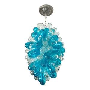 Aquamarine Chandelier of Hand-Blown Glass