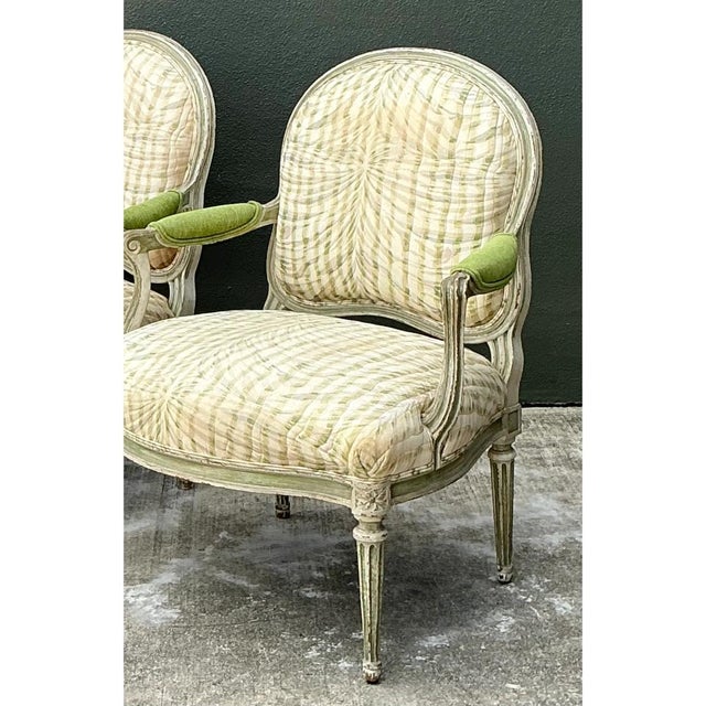 Mid 20th Century Vintage Louis XVI Style Printed Swag Armchairs - Pair For Sale - Image 5 of 12
