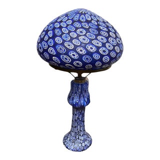 1950's Fratelli Toso Blue & White Millefiori Murano Art Glass Table Lamp For Sale