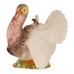 Vintage Italian Tureen Ceramic Turkey Animal Figurine Barbotine Hand Crafted Figural Bird Tureen Porcelain Tariff Free Delivery
