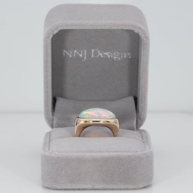 7.7Ct Ethiopian Opal Cabochon Ring in Solid 14k Gold, Oval 18x13.7mm, Size 6.75 For Sale - Image 4 of 9