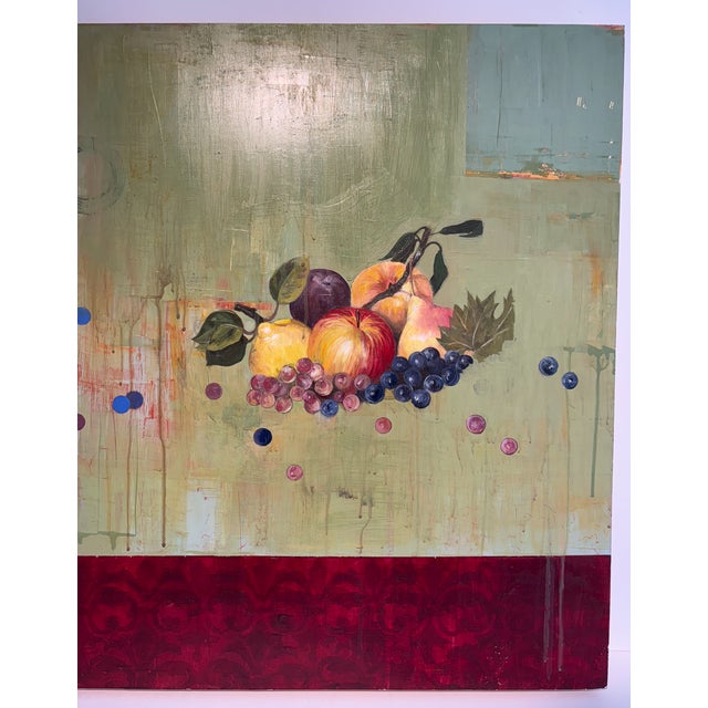 A colorful painting by Kazaan Viveiros titled "Bounty V" 2004. Acrylic and conte crayon on wood panel. Signed, dated,...