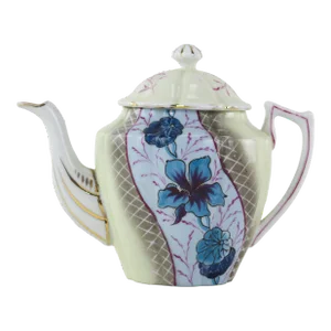 Hand-Painted Floral Teapot With Blue Iris Design