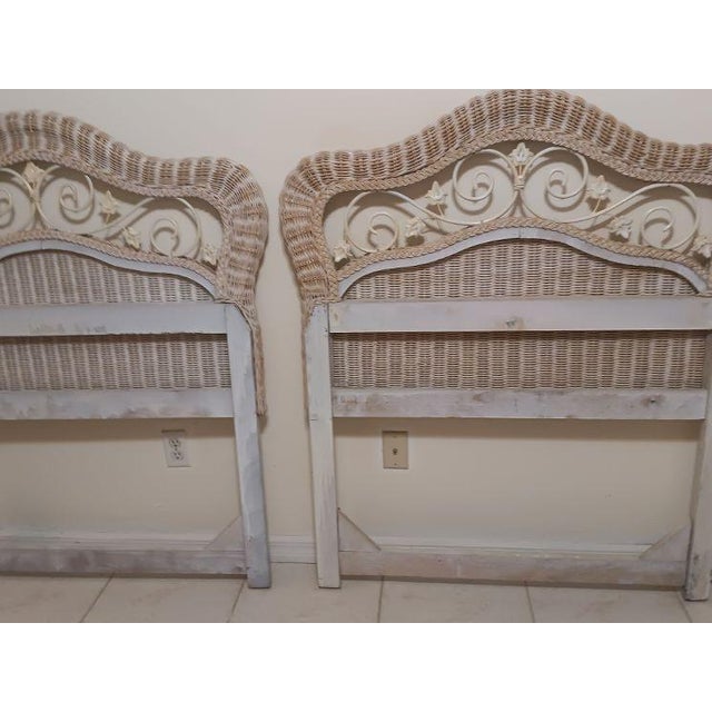 Twin Size Headboard Wicker Metal Flowers Rattan Cottage Beach Coastal Boho Set 2 Style: Coastal Color: Beige Dimensions:...