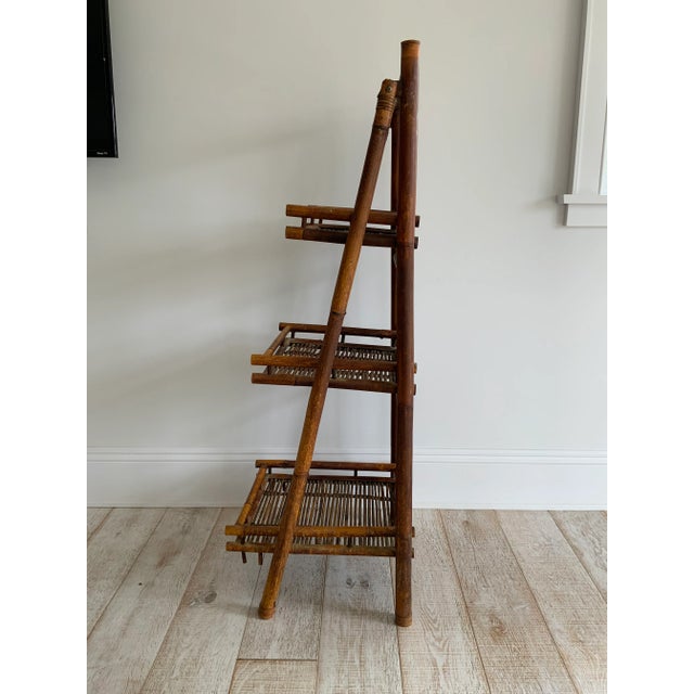 Shabby Chic 1960s Rustic Cottage-Style Folding Bamboo Etagere For Sale - Image 3 of 13