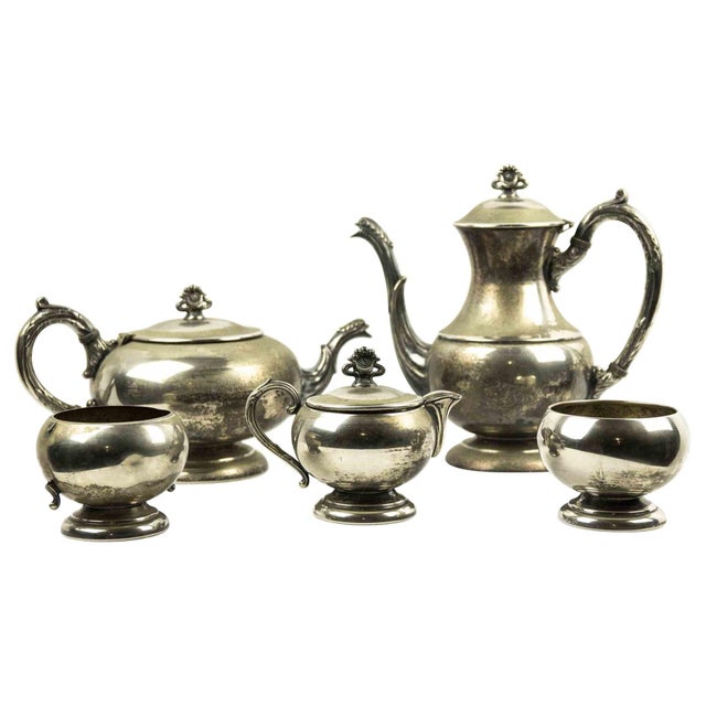 Metal Silver Tea Service, Early 20th Century, Set of 5 For Sale - Image 7 of 7