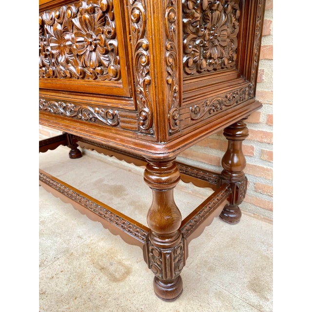 Spanish Carved Wood Sideboard With Floral Decoration, Mid-20th Century For Sale - Image 15 of 18