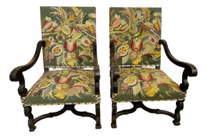 18th C. French Baroque Tapestry Armchairs - A Pair