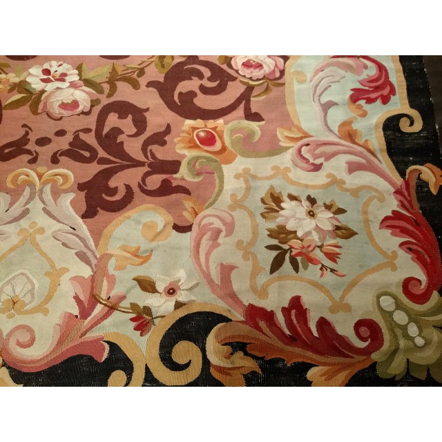 French Provincial Antique French Aubusson Rug, Handwoven Wool, Floral Design, Powdered-Blue & Rose, 9' X 14' For Sale - Image 3 of 13