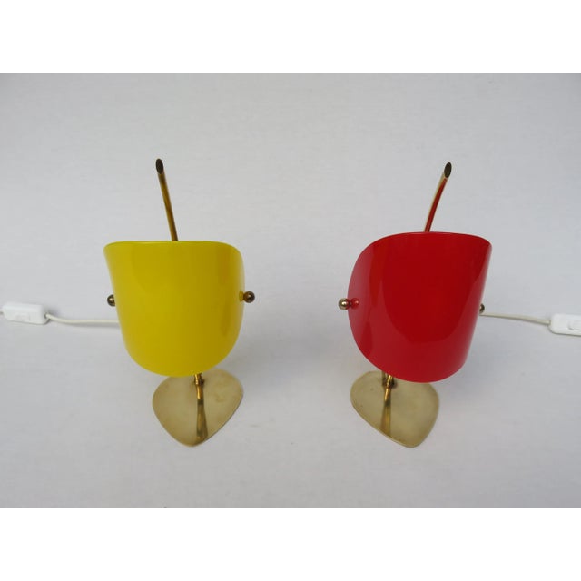 1950s Yellow & Red Brass and Acrylic Glass Table Lamps, 1950s, Set of 2 For Sale - Image 5 of 18