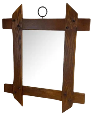 Brutalist Rustic Mirror Bass Wood Hand Carved Brown Color in Oak, France, 1960s