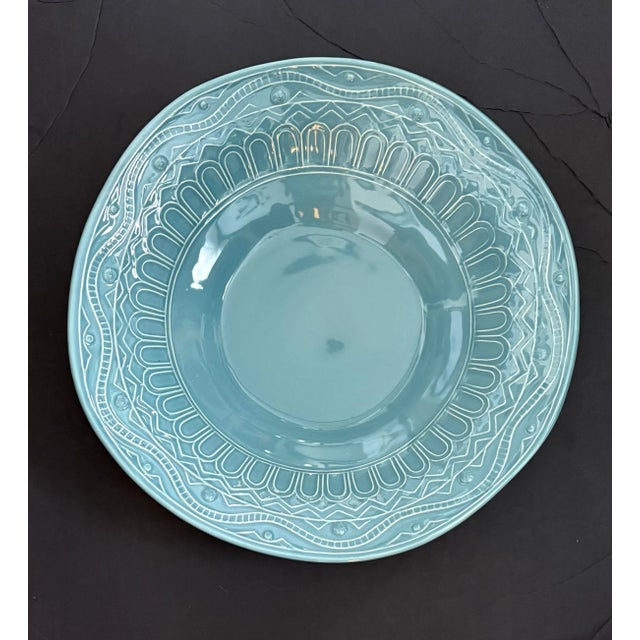 Late 20th Century La Ceramica Embossed Large 16” Robin Egg Blue Serving Bowl, Made in Italy For Sale - Image 9 of 9