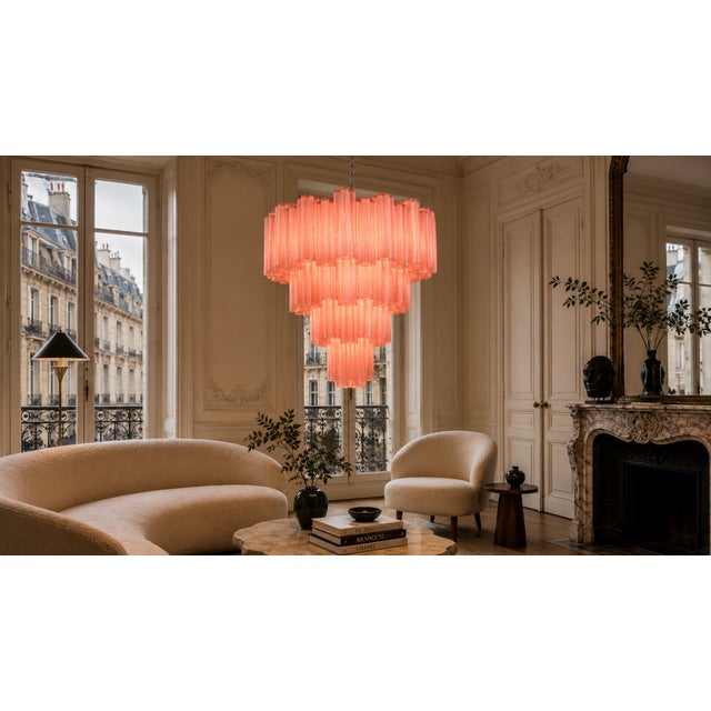 Handmade Murano Glass Chandelier with 80 Pink Tubes from Justfurnituress SRL For Sale - Image 14 of 15