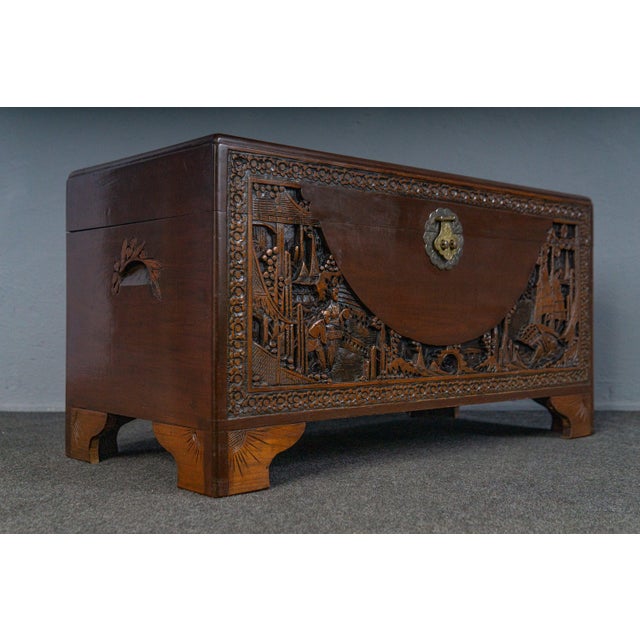 Brown Vintage Asian Chest with Carved Feet For Sale - Image 8 of 18