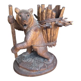 Antique 19th Century Swiss Black Forest Bear Decanter & Cordial Glasses Holder For Sale