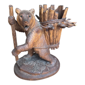 Antique 19th Century Swiss Black Forest Bear Decanter & Cordial Glasses Holder