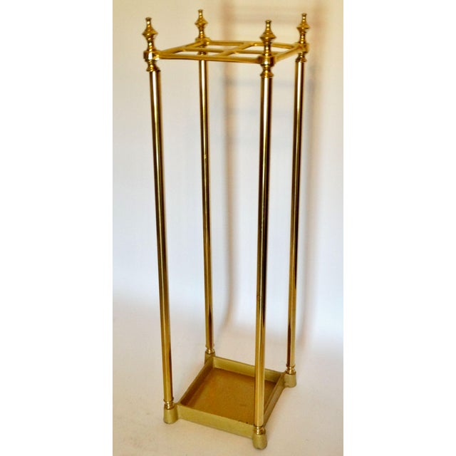 Mid-Century Modern Brass & Iron Square Umbrella Stand For Sale - Image 3 of 10