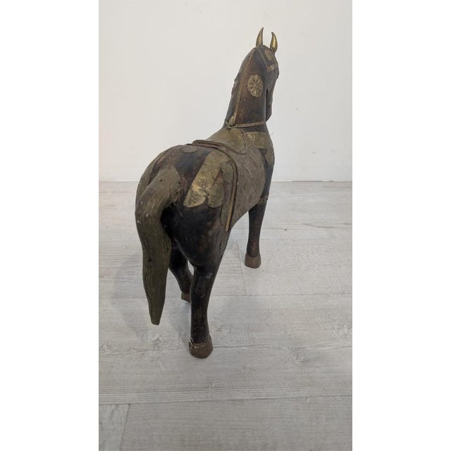 Indian Wooden Ceremonial Horse with Brass from Charles Mareck, 1920s For Sale - Image 16 of 18