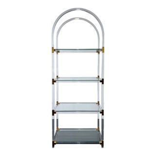 1970s French Lucite and Brass Etagere For Sale