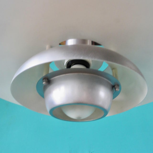 Metal Danish Pendant Light in Iridescent Silver Metal, 1970s For Sale - Image 7 of 10