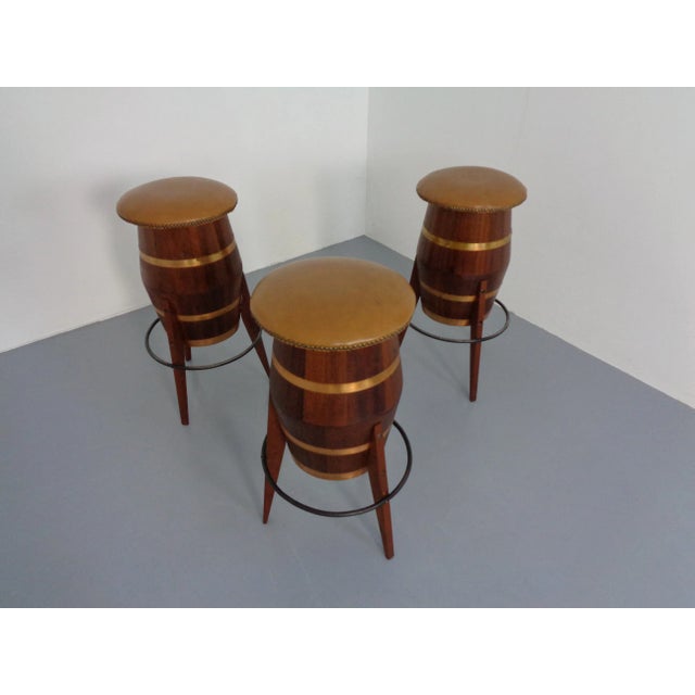 1960s Mid-Century Teak & Copper Barstools, 1960s, Set of 3 For Sale - Image 5 of 18